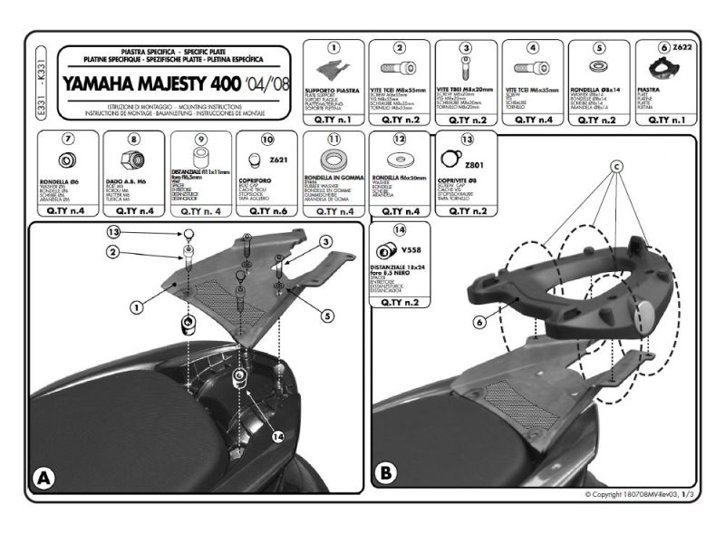 GIVI Monokey E Trägerplatte Yamaha Majesty 400 (2004-2012)