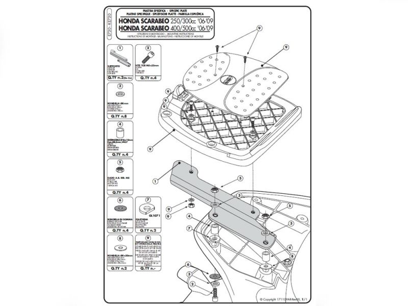 GIVI Montagekit E für Monolock Topcases Aprilia Scarabeo 250 / 300 / 400 / 500 (2006-)