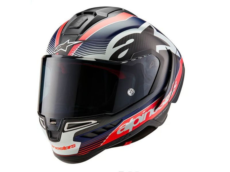 Alpinestars Supertech R10 S Team Integralhelm (Schwarz/Carbon/Flutrot/Blau)