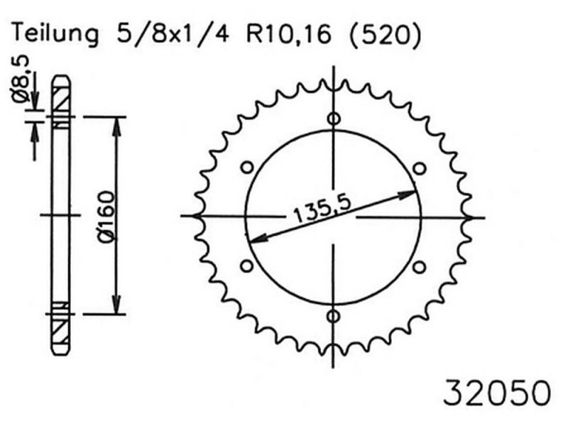 Esjot Kettenrad 47 Zähne Stahl (520 | 5/8x1/4 | 92-32050-47)