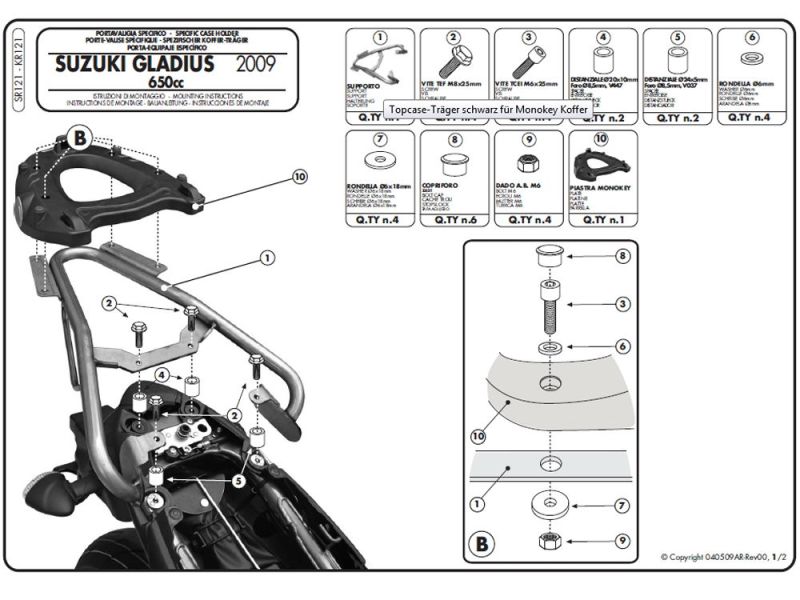 GIVI Monokey SR Gepäckbrücke Suzuki Gladius 650 (2009-)
