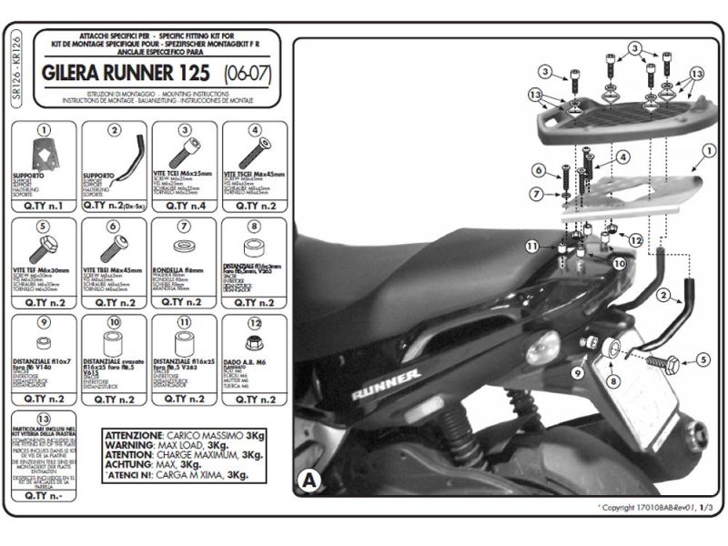 GIVI Monolock SR Gepäckbrücke Gilera Runner 50 / 125 / 200 (2006-)