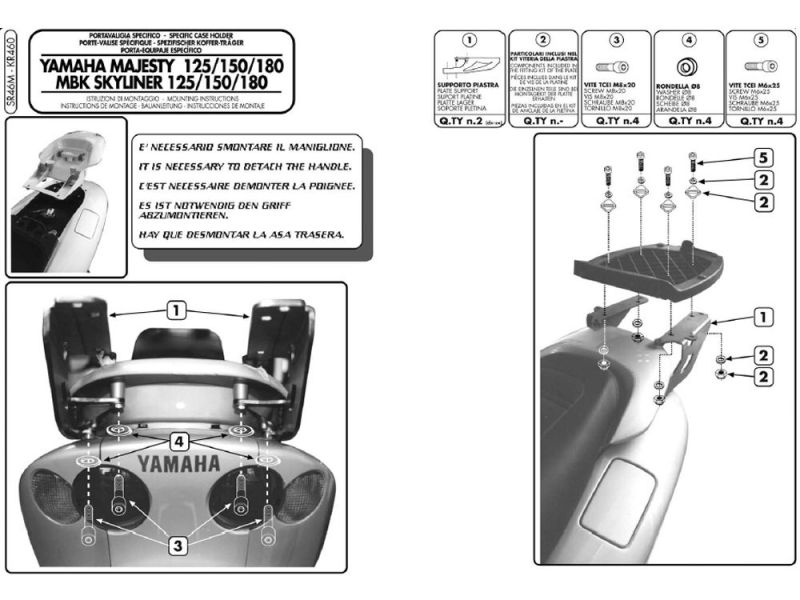 GIVI Monolock SR Gepäckbrücke MBK Skyliner 125 / 150 (2001-2009) Yamaha YP 125 / 150 / 180 Majesty (2001-2010)
